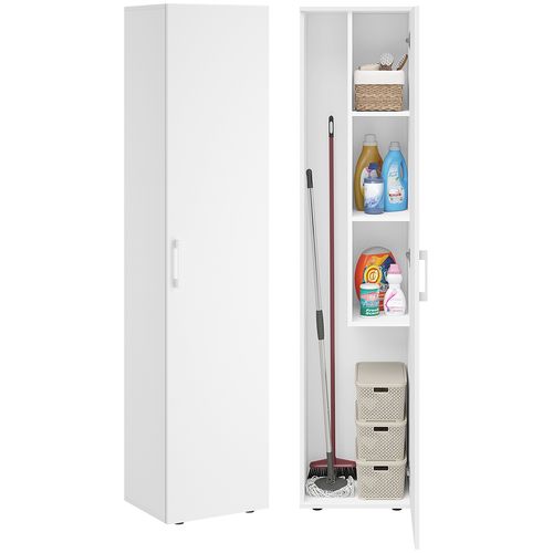 CHECK24 Dealz: Bellamio 'Apol' Mehrzweckschrank schmal, weiß, 176x33x40 cm, Besenschrank mit Staubsaugerfach und 3 kleinen Fächern – Internetbestpreis + 10 % App-Rabatt