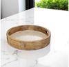 Macosa Home Dekotablett Holztablett Mangoholz Perlmutt Braun Creme 35 cm rund mit Griffen (Wohnaccessoire modern, Servierplatte Obsttablett), Tablett Tischdekoration Kerzenteller Bild 2