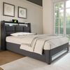 Polsterbett 90x200 cm, Leinen, mit LED & USB-Anschluss, Stauraum, Grau/Beige, mit Matratze Bild 3