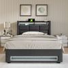 Polsterbett 90x200 cm, Leinen, mit LED & USB-Anschluss, Stauraum, Grau/Beige, mit Matratze Bild 2