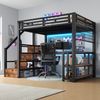 Hochbett mit RGB LED-Streifen, Schreibtisch, Treppe, Regal, Wandgitter, USB, Type-C, 140x200cm, Kinderbett, Metallbett Bild 3