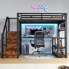 Hochbett mit RGB LED-Streifen, Schreibtisch, Treppe, Regal, Wandgitter, USB, Type-C, 140x200cm, Kinderbett, Metallbett Bild 2