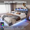 Merax Polsterbett 180 x 200 cm, Doppelbett, Umklappbares Kopfteil Mit Steckdose und Ablagefach, LED-Beleuchtung, Schwebendes Bettdesign, Samtstoff, Grau Bild 5