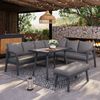 Merax Gartenlounge-Set 8 Sitzer, Gartenmöbelset mit Bank und Kissen, Esstisch mit Glasplatte, Balkonmöbelset Gartengarnitur Essgruppe, Grau Bild 2