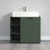 trendteam smart living - PureBliss - Waschbeckenunterschrank - Grün - Rillenoptik - 3 offene Fächer + 1 Einlegeboden + 80cm Aufsatzwaschbecken - (BxHxT) 90 x 91 x 53 cm - edle Metallgriffe Bild 5