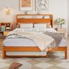 Merax Holzbett, Doppelbett, Kinderbett, 140x200 cm, mit Ausziehbett 90x190 cm, Funktionsbett mit links/rechts montierbarem Gästebett, Natur Bild 3