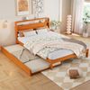 Merax Holzbett, Doppelbett, Kinderbett, 140x200 cm, mit Ausziehbett 90x190 cm, Funktionsbett mit links/rechts montierbarem Gästebett, Natur Bild 5