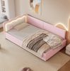 Daybett 90x200 cm mit LED-Beleuchtung – Bett aus Vliesimitat und MDF in Rosa Bild 2