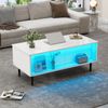 Couchtisch 105 x 50 x 43 cm, höhenverstellbar bis 58 cm, mit Stauraum, LED und Glas-Schiebetüren Bild 2