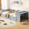 Jugendbett mit Ausziehbett, Schreibtisch, Regal und Lattenrost, 90x200 cm, Einzelbett, Holzbett Bild 3