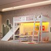 Hochbett, Einzelbett(Ohne Matratze), Kinderbett, mit LED-Leuchten, mit Regalen, mit Rutsche, EN747 zertifiziert, Kiefernholz, 90x200cm, Weiß Bild 4