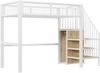 Hochbett 90*200 mit Leiter, Kinderbett mit Eisenrahmen und Aufbewahrungsregal, Kleiderschrank Weiß Bild 5