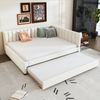 Merax Doppelbett Polsterbett 140*200, Ausziehbares Schlafsofa, Multifunktionsbett mit Lattenrost, Jugendbetten Kinderbetten Gästebetten, Samtstoff Beige Bild 3