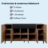 KHG Sideboard mit 2 Schubladen 12 Fächern & 5 Drehtüren modern, aus Holzwerkstoff Holzoptik lackiert, Gestell & Akzente in schwarz - 180 x 90 x 42 cm (B/H/T) Bild 4