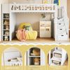 Kinder Hochbett Herz Geländer 90x200 cm Weiss Kiefer Stauraum Leiter mit Regal Klappschrank Mädchenbett Jugendbett Bild 5