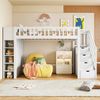 Kinder Hochbett Herz Geländer 90x200 cm Weiss Kiefer Stauraum Leiter mit Regal Klappschrank Mädchenbett Jugendbett Bild 2