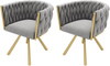 Merax Samt-Esszimmerstuhl, 2er set, Schlafzimmer-Drehstuhl, Freizeit-Drehstuhl mit vier Stützbeinen aus Metall, Samt Grau und Gold Bild 3