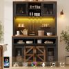 Küchenschränke, Hochschrank mit USB-Anschluss, multifunktionaler Stauraum mit großzügiger Arbeitsfläche für Küche Esszimmer, Sideboards mit LED-Beleuchtung, Schwarze Bild 2