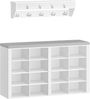 Garderobe mit Sitzbank, Schuhbank mit Sitzfläche, Eingangsbank, Wandgarderobe mit 9 Haken, 16 Fächer, für Wohnzimmer, Flur, 30 x 104 x 59 cm, Weiß-Grau Bild 2