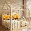 Merax Kinderbett, 90x190cm, Einzelbett mit Gitter, Mit LED-Lichtleiste, Offene Staufächer, Hausdesign, Hausleiste, Kiefernholz, ohne Matratze, Natur Bild 2