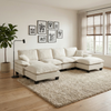 Ecksofa aus Chenille 334x155x90 cm mit beweglicher Ottomane, beige Bild 1