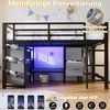 Halbhohes Bett,mit Sitzkissen Stoff-Stauraumschublade Stoff-Stauraumtasche mehrfarbiger LED-Beleuchtung Kleiderhakenbereich ohne Matratze,Metall,schwarz,90 x 200 cm Bild 2