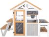 roba Garten Spielhaus aus Holz - Inkl. Spielküche mit Kochfeldern + Picknick-Tisch & Bank für Kinder - Wetterfestes Kinderspielhaus mit Verkaufsstand - Mehrfarbig Bild 5