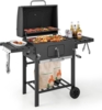 COSTWAY Holzkohlegrill mit Deckel, Metall Schwarz, 128 x 54 x 117 cm