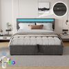 Gepolstertes Bett mit Stauraum, LED-Umgebungslicht, 24-Tasten-Fernbedienung, USB & Typ-C Ladeanschluss,Grau Bild 2