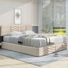 Merax Hydraulisches Polsterbett 140x200 Stauraumbett Doppelbett aus Samt mit Höhenverstellbares Kopfteil & Lattenrost Beige Bild 3