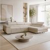 Goldstoff Ecksofa mit Schlaffunktion - Designersofa, Sofa mit Bettfunktion & Bettkasten, Schlafsofa RIVIA, multifunktionale Couch mit verstellbaren Kopfstützen in beige Bild 2