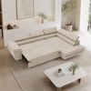Goldstoff Ecksofa mit Schlaffunktion - Designersofa, Sofa mit Bettfunktion & Bettkasten, Schlafsofa RIVIA, multifunktionale Couch mit verstellbaren Kopfstützen in beige Bild 3