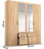 rauch Kleiderschrank, Drehtürenschrank BINGEN, 4-türig, 2 Spiegeltüren teilaufgelegt, 4 Schubkästen, Eiche Sonoma, 181 x 229 x 54 cm Bild 4