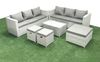 Fimous Garten Polyrattanmöbel Set 9-Sitzer Rattan Garten Sofa Set mit 3 Hockern Hellgrau gemischt Bild 2