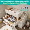 Kinderbett Etagenbett mit Leiterschrank & Schubladen, Schlittenform-Design, oben 90x200 cm, unten 140x200 cm, Weiß Bild 3