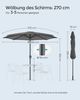 Songmics Sonnenschirm mit Kurbel, knickbar, Metall / Polyester grau, Ø 270 cm Bild 4