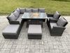 Fimous 10 Sitzer Outdoor Rattan Gartenmöbel-Set Ecksofa Gas Feuertisch Sets mit 2 Großer Hockern 2 Sesseln Dunkelgrau gemischt Bild 2