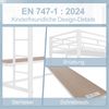 Hochbett Metall mit Schreibtisch, LED & USB-Anschluss, 90x200 cm, Weiß, ohne Matratze Bild 4