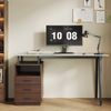 130*50*75cm moderner Schreibtisch mit Glasplatte, Stahlrohrgestell, drei Schubladen und offenem Ablagefach, gehärtetes Milchglas, schwarze Griffe, Braun Bild 2