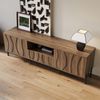 TV-Schrank 160 x 35 x 46 cm aus MDF in Natur mit wellenförmigen Türen & Kabeldurchführungen Bild 3
