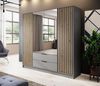Bettso 'NELLY' Kleiderschrank mit Lamellen und Spiegel, Holzwerkstoff Grau 200x51x206 cm Bild 3