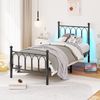 Flieks Jugendbett Metallbett 90x200cm mit Led, Einzelbett Kinderbett mit USB und Steckdose, Klassisches Bett mit Lattenrost, Schwarz Bild 3