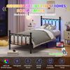 Flieks Jugendbett Metallbett 90x200cm mit Led, Einzelbett Kinderbett mit USB und Steckdose, Klassisches Bett mit Lattenrost, Schwarz Bild 2