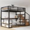 Metall-Hochbett mit Aufbewahrungsleiter,Regalen und Tisch Sicherheitszaun-Design mit gespleißten Metallplanken Hohes Eisenrahmenbett mit Metallrahmen für stabile Unterstützung,Metall,Schwarz,140 x 200 cm Bild 3