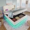 Polsterbett 160x200 cm mit Stauraum und 3-seitiger LED-Beleuchtung – Weißer PU-Bezug mit USB‑Type‑C Bild 2