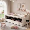 Daybett 90x200 cm mit hydraulischem Stauraum, Polsterbett, Tagesbett, Schlafsofa mit USB & Rückenlehne, bouclé, beige Bild 4