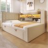 Odikalo Schlafsofa Schlafcouch 90x200 mit LED Ausziehbett und Stauraum, Polsterbett Bett 90x200 cm mit Ausziehbett 90x190, und LED-Beleuchtung,Struraumbett, L-förmigem Kopfteil mit Stauraum, beidseitig montierbar, Lattenrost, Leinen, (Ohne Matratze) Bild 2