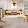 Odikalo Schlafsofa Schlafcouch 90x200 mit LED Ausziehbett und Stauraum, Polsterbett Bett 90x200 cm mit Ausziehbett 90x190, und LED-Beleuchtung,Struraumbett, L-förmigem Kopfteil mit Stauraum, beidseitig montierbar, Lattenrost, Leinen, (Ohne Matratze) Bild 3
