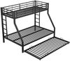 Merax Etagenbett für Erwachsene, Metallbett Hochbett mit ausziehbarem Bett 90x200cm/140x200cm/90x190cm, schwarz Bild 2