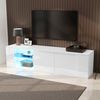 KLAM HOME Lowboard Weißer TV-Schrank 180cm mit LED & Glas, passend für 80-Zoll-Fernseher (Modernes Lowboard mit Hochglanz-Oberfläche und praktischem Stauraum), Stilvoller TV-Ständer mit LED-Beleuchtung für Ihr Wohnzimmer Bild 4